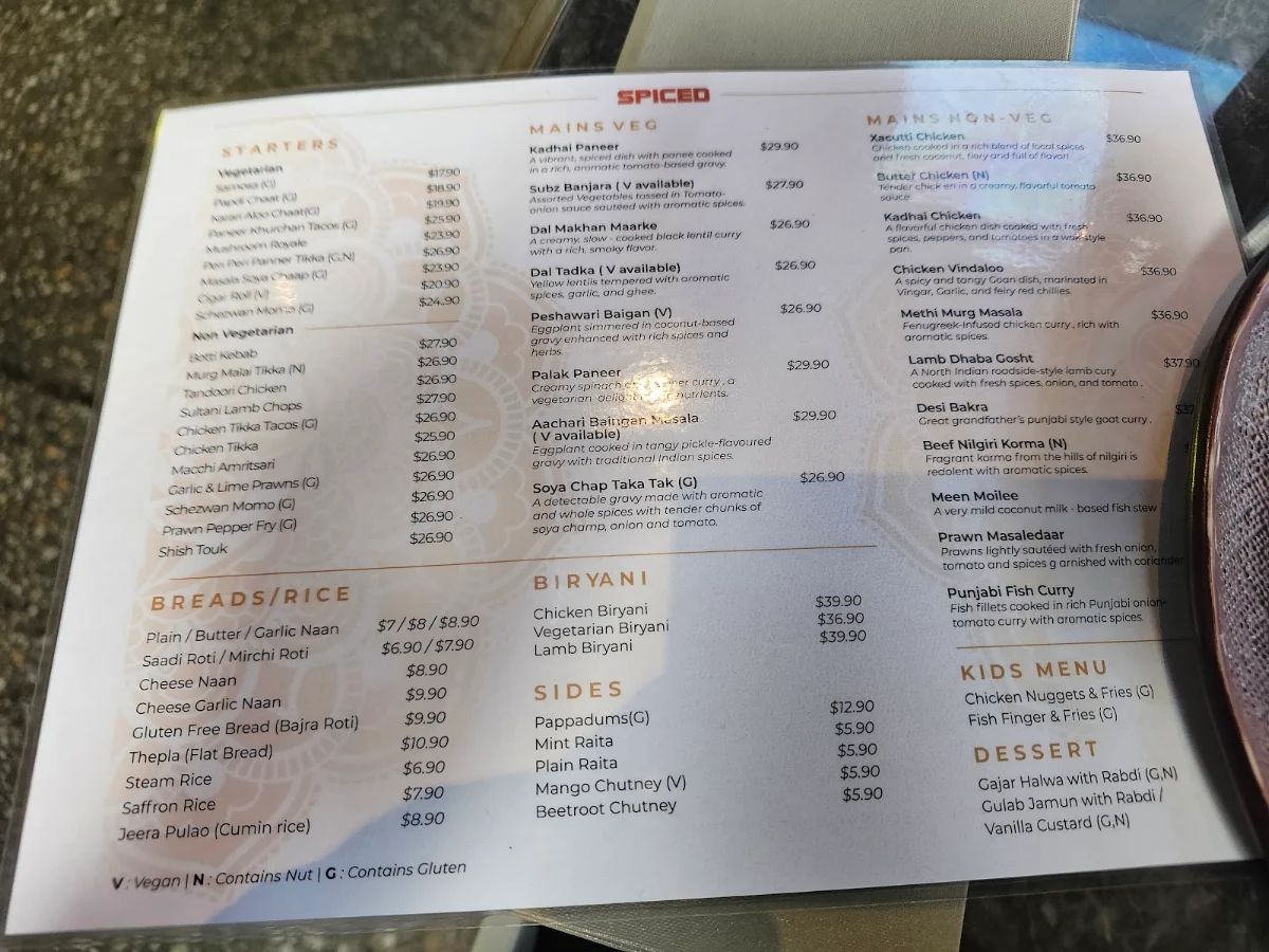 Menu, Spiced @ Barangaroo