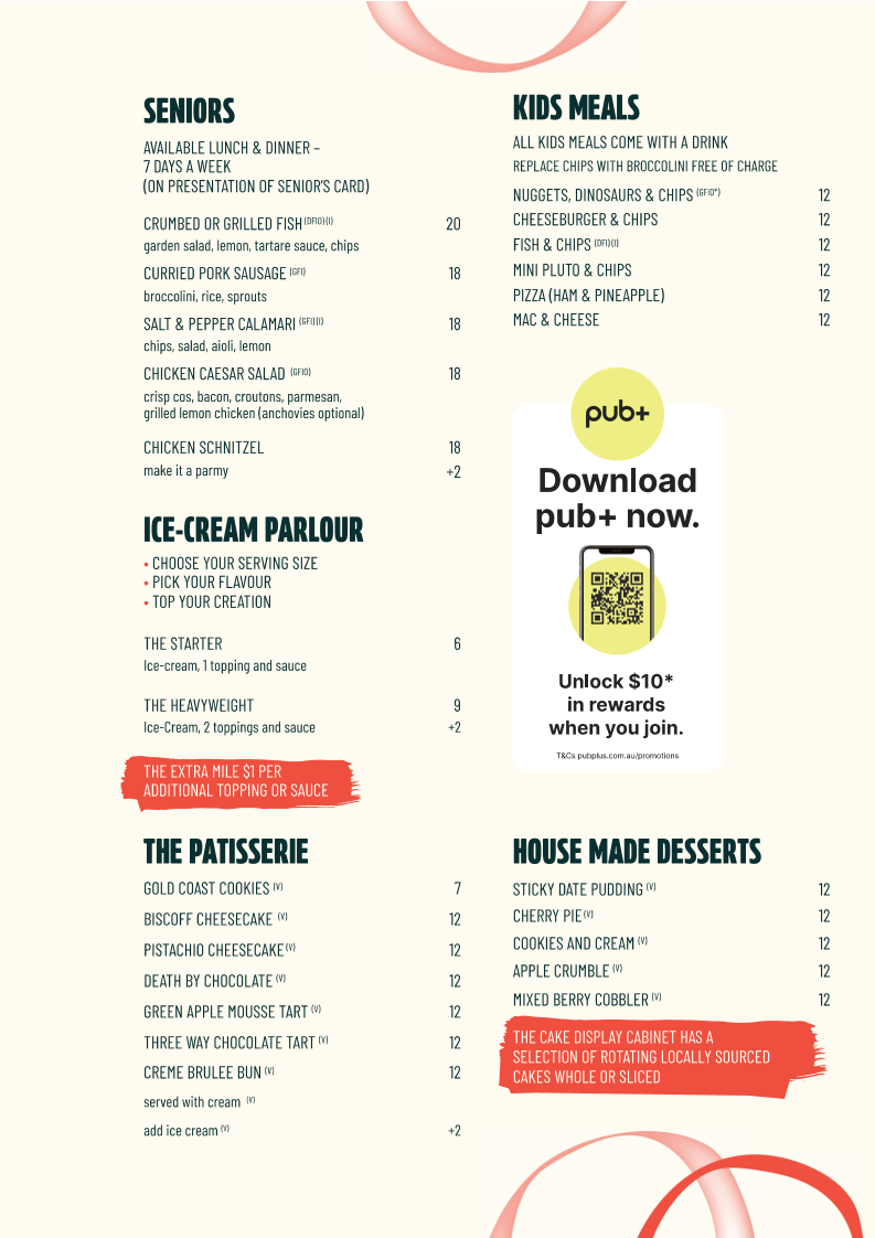 Menu, Springwood Hotel