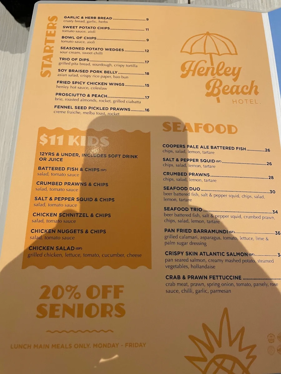 Menu, Henley Beach Hotel