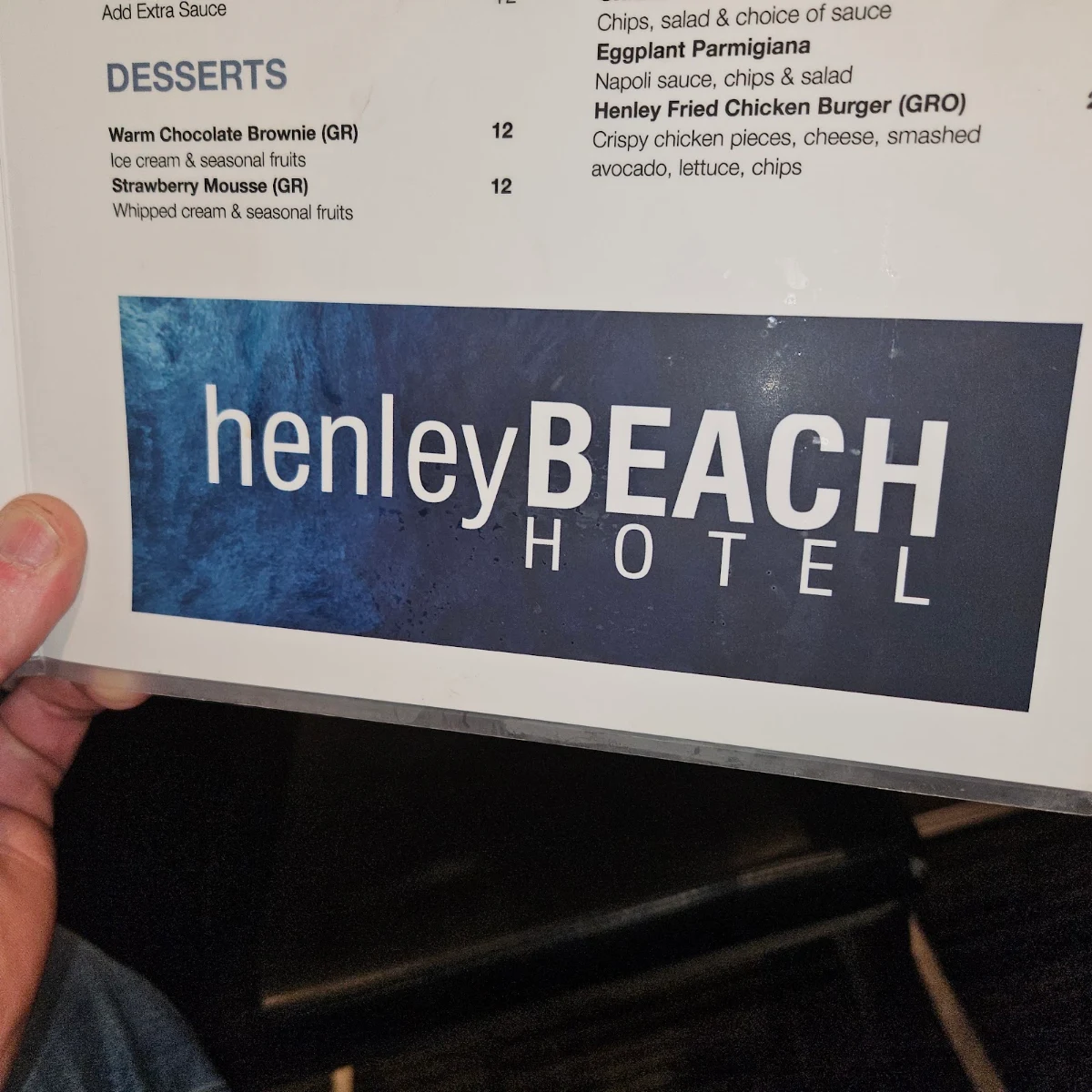 Menu, Henley Beach Hotel
