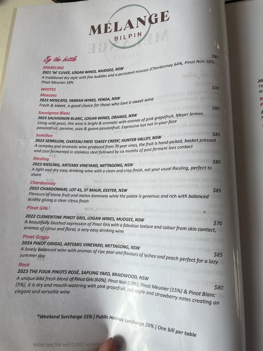 Menu, Mélange Bilpin