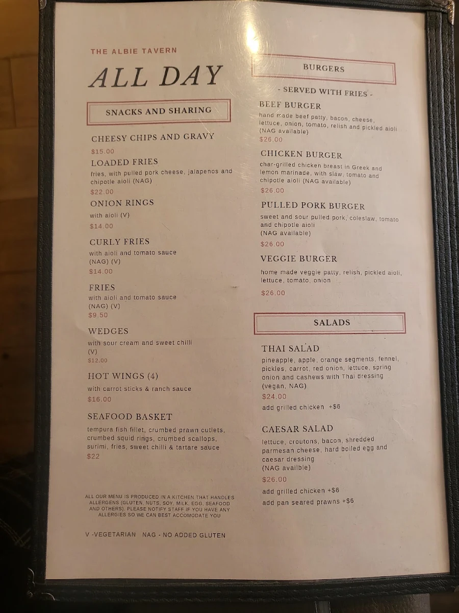 Menu, The Alby