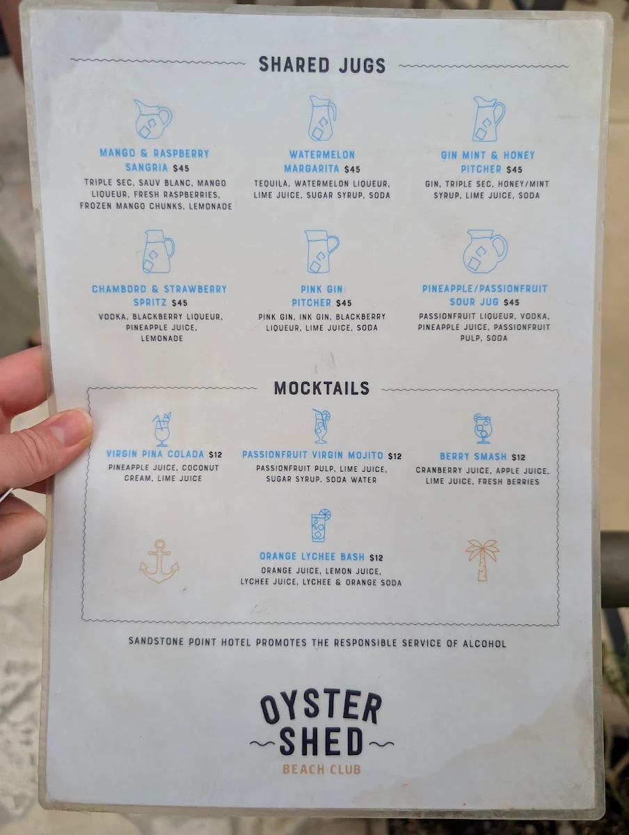 Menu, Oyster Shed Beach Club