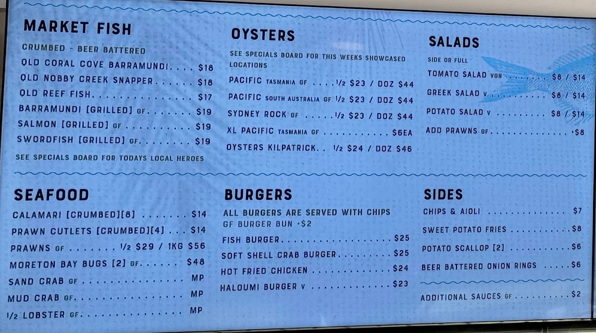 Menu, Oyster Shed Beach Club