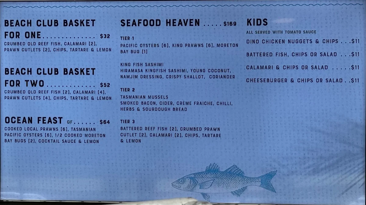 Menu, Oyster Shed Beach Club