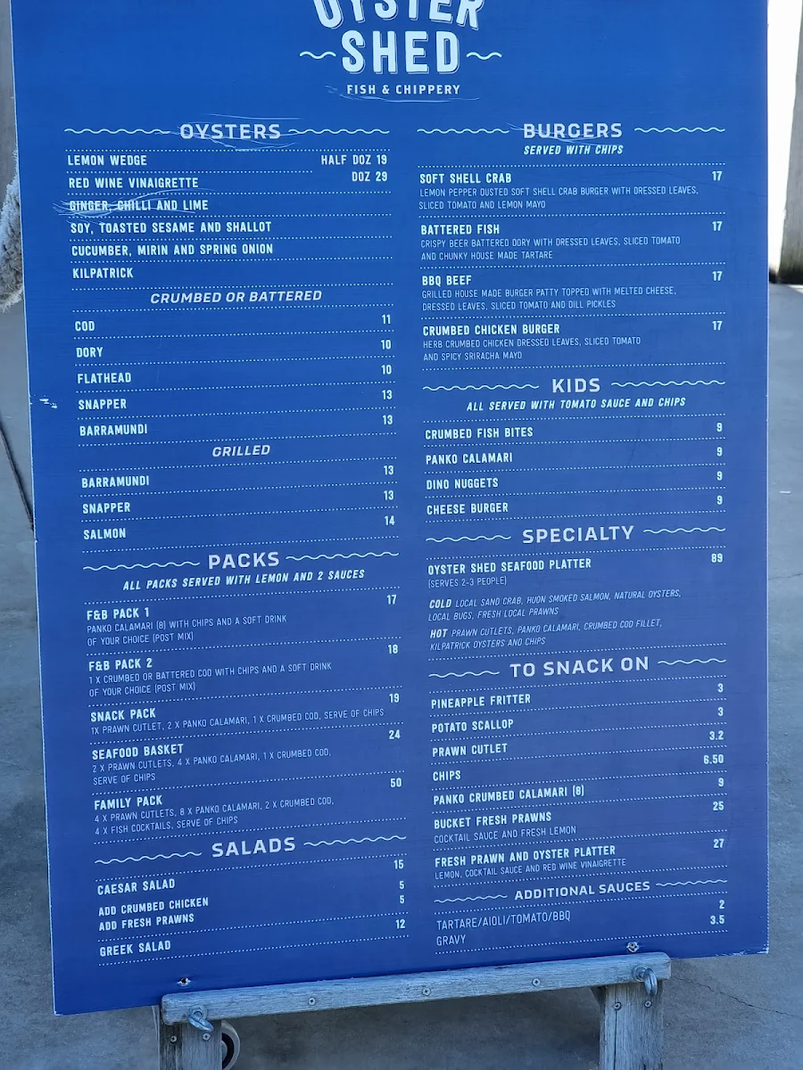 Menu, Oyster Shed Beach Club