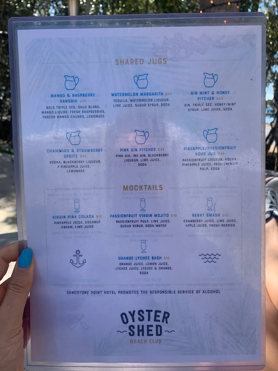 Menu, Oyster Shed Beach Club