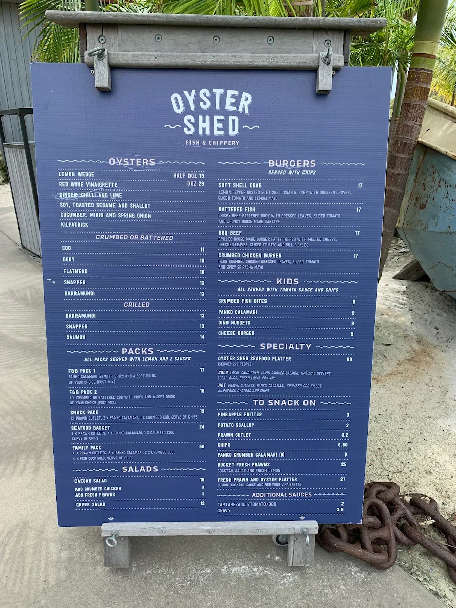 Menu, Oyster Shed Beach Club