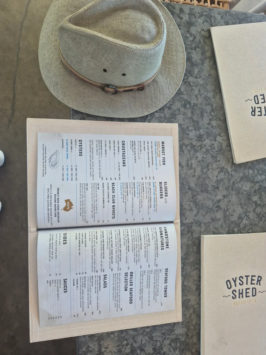 Menu, Oyster Shed Beach Club