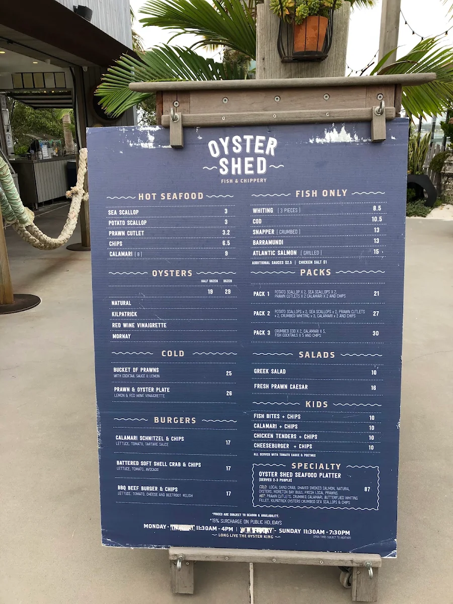 Menu, Oyster Shed Beach Club