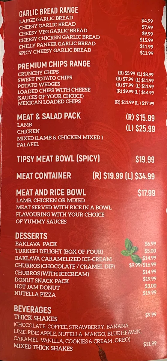 Menu, Cheesy Bite Pizza & Kebab - Nunawading