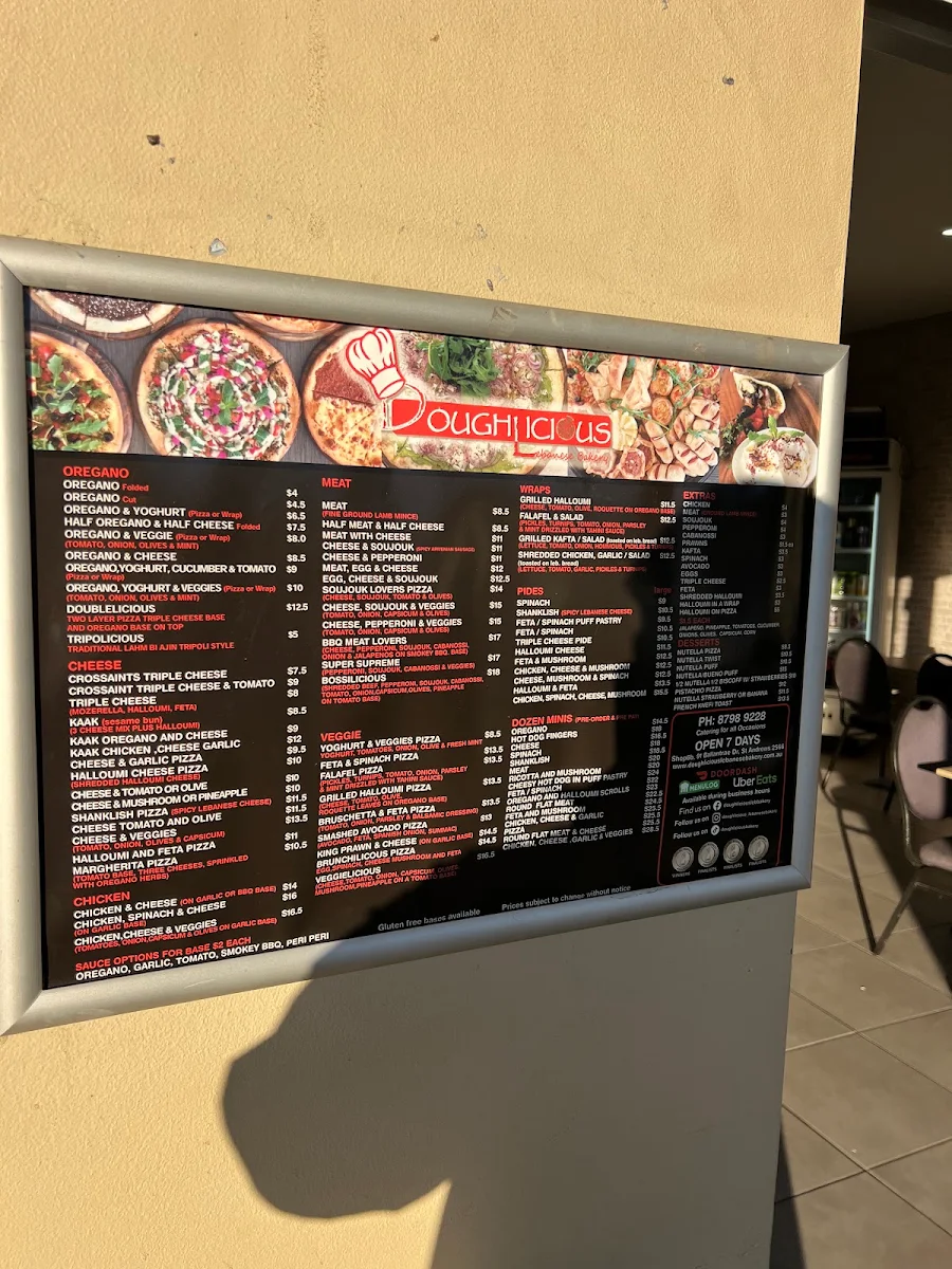 Menu, Doughlicious Lebanese Bakery