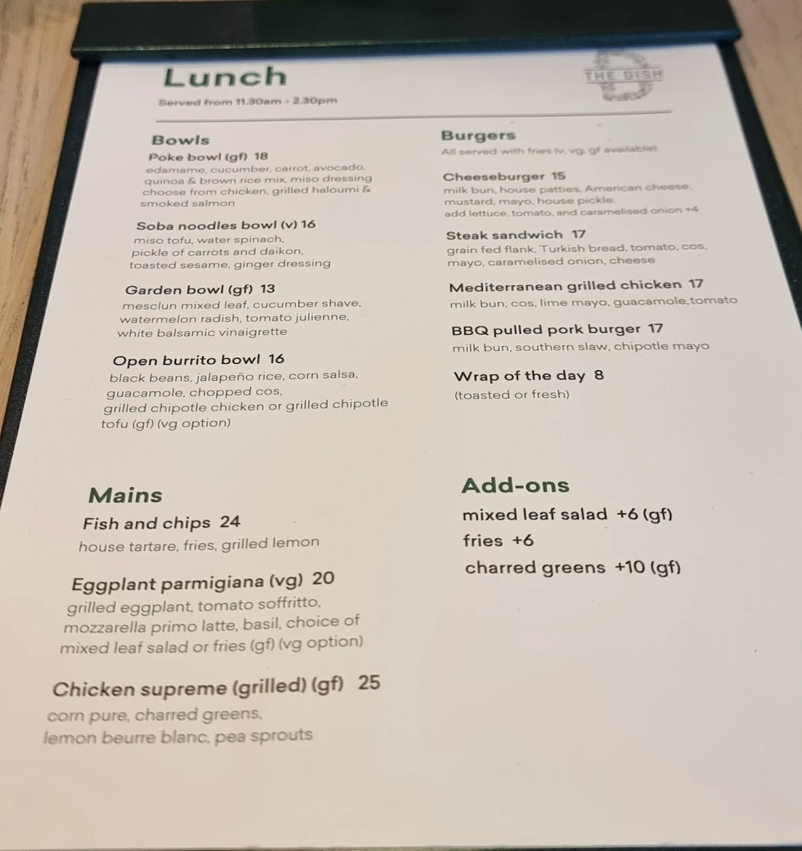 Menu, The Dish
