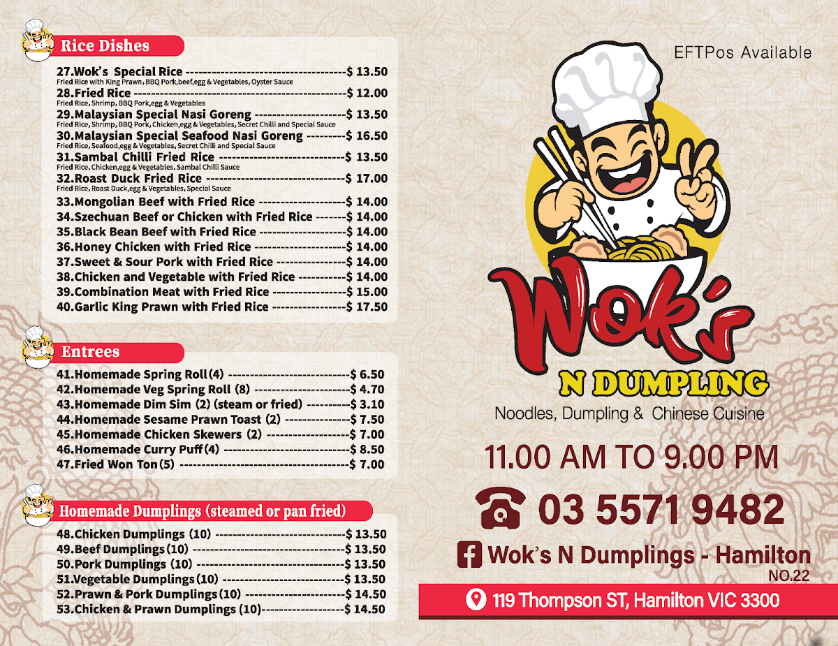 Menu, Wok's N Dumpling (Hamilton)