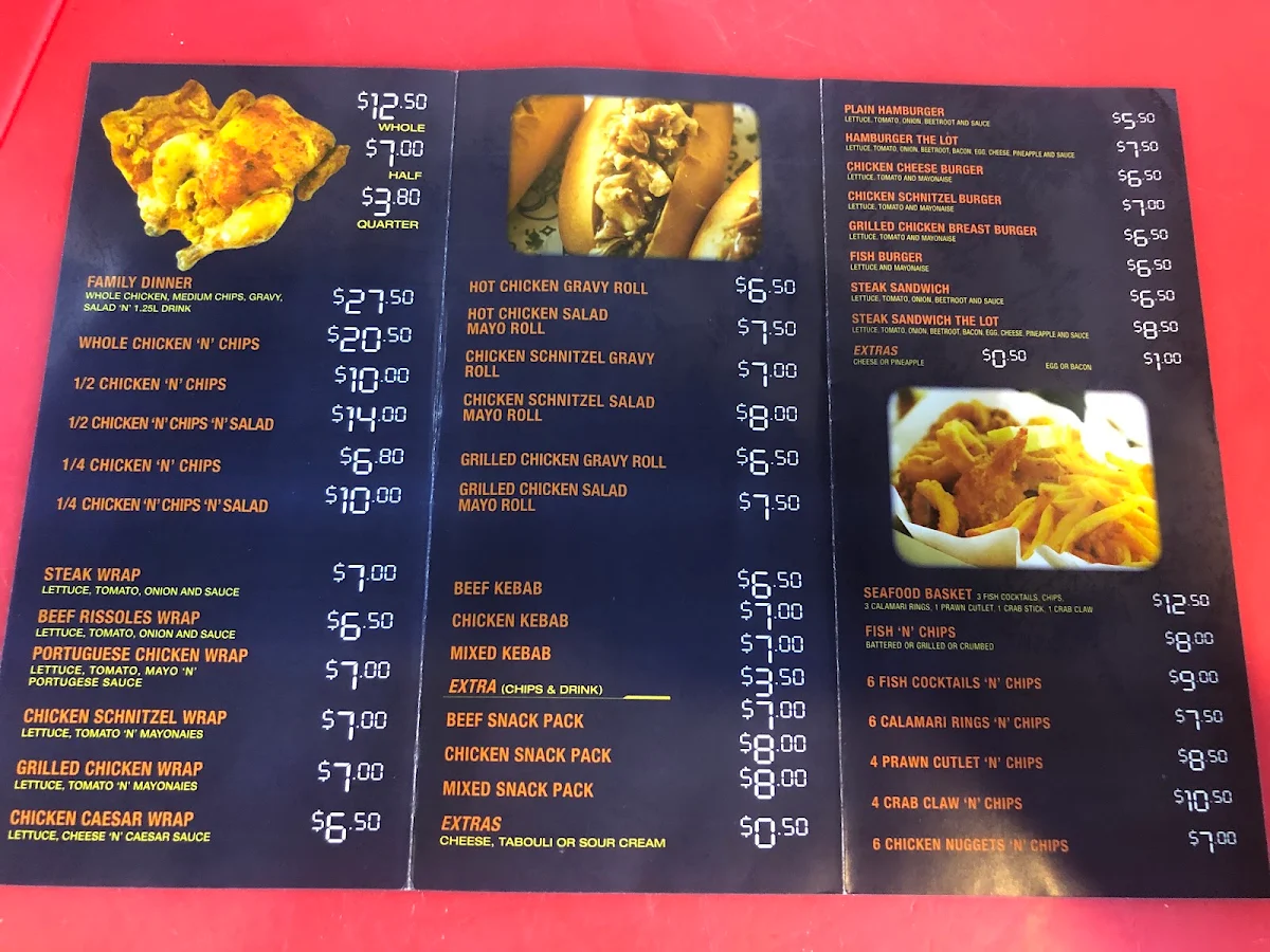 Menu, Rooty Hill Charcoal Chicken