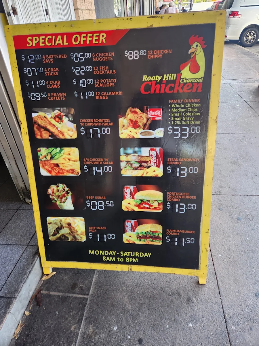 Menu, Rooty Hill Charcoal Chicken