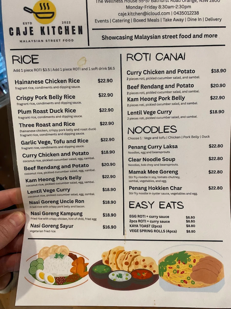 Menu, CAJE Kitchen