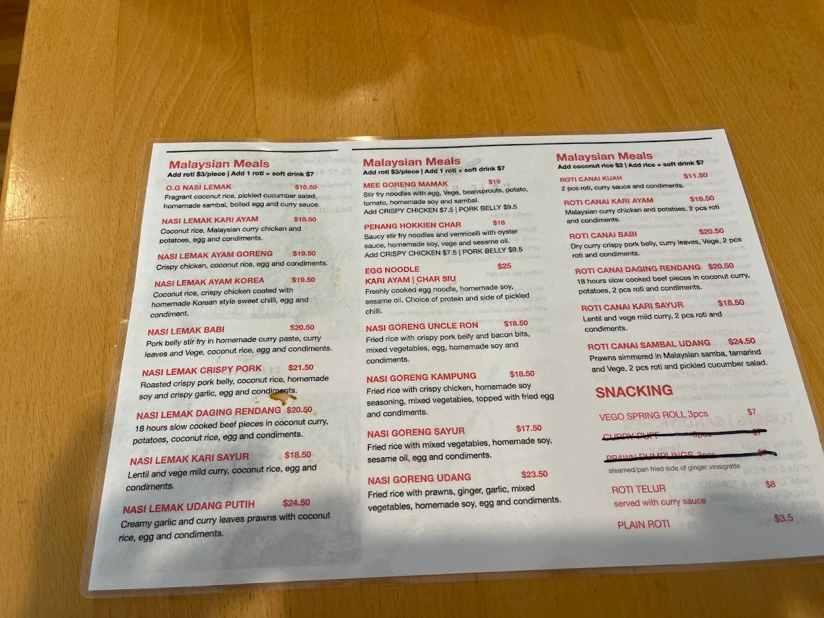 Menu, CAJE Kitchen