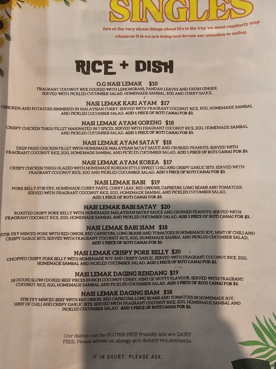 Menu, CAJE Kitchen