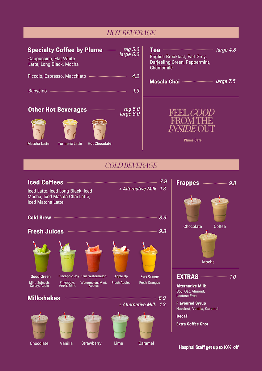 Menu, Plume Café Hurstville Private Hospital
