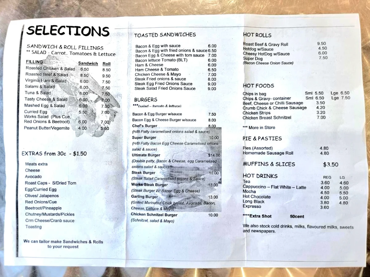 Menu, Garling Cafe & Lunch