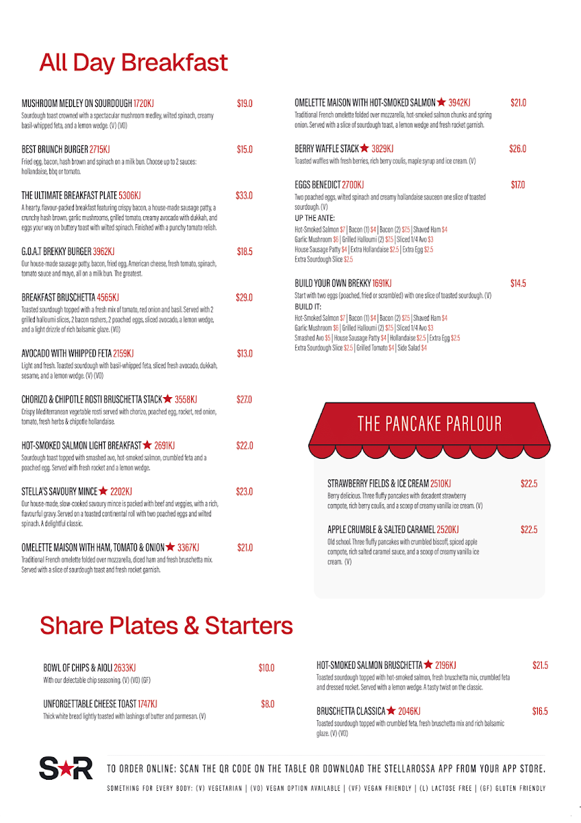 Menu, Stellarossa Rural View (Drive Thru Cafe)