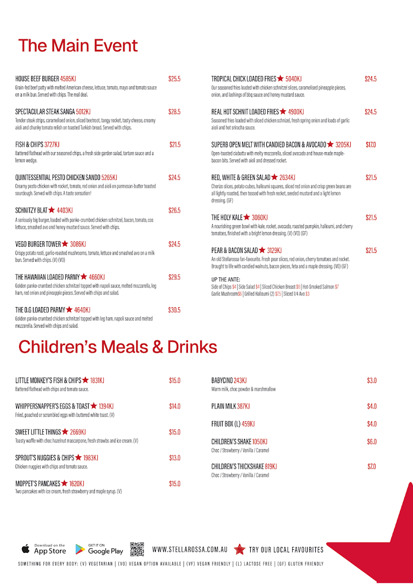 Menu, Stellarossa Rural View (Drive Thru Cafe)