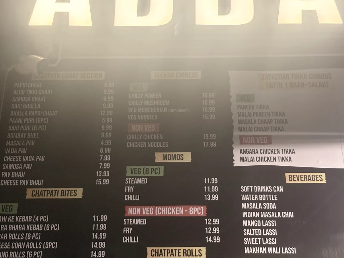 Menu, Social adda food truck