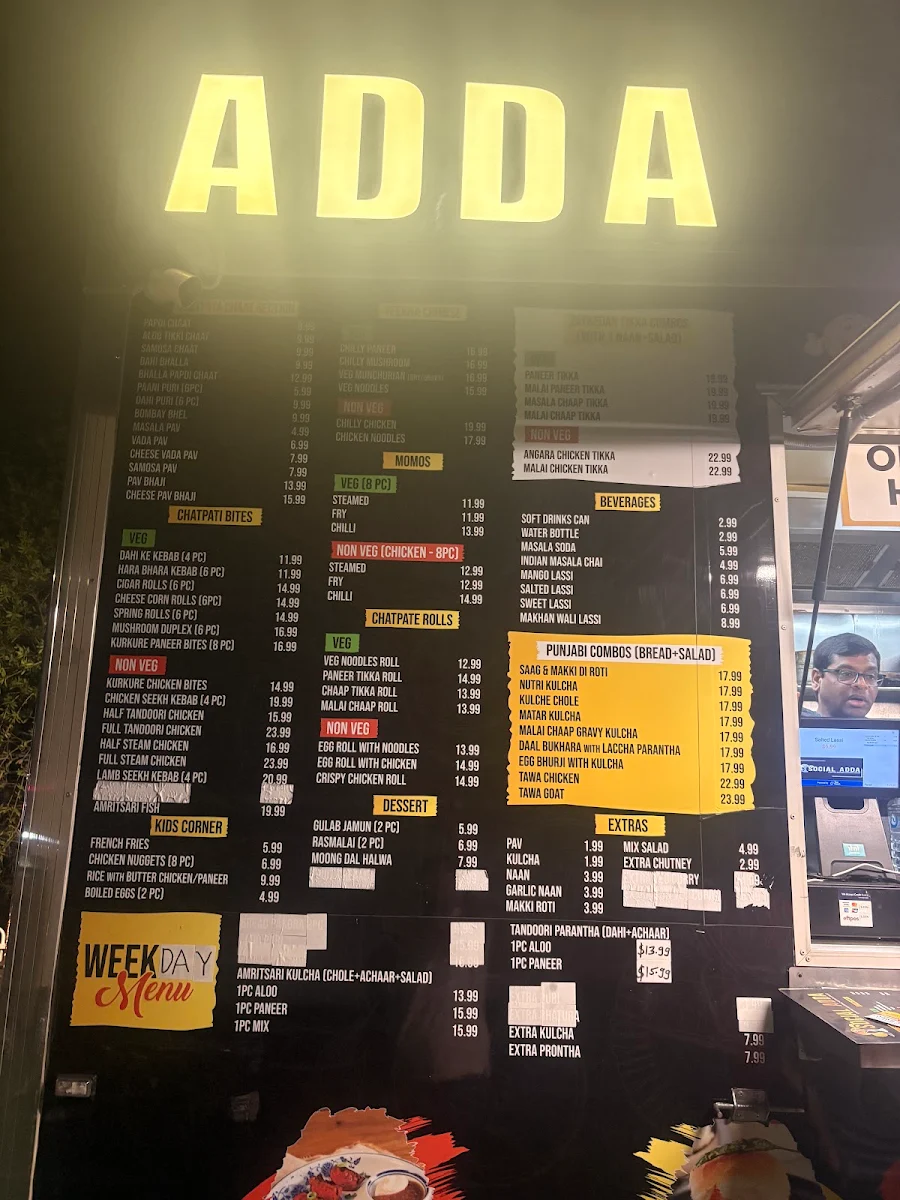 Menu, Social adda food truck