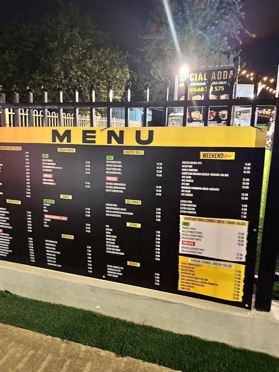 Menu, Social adda food truck