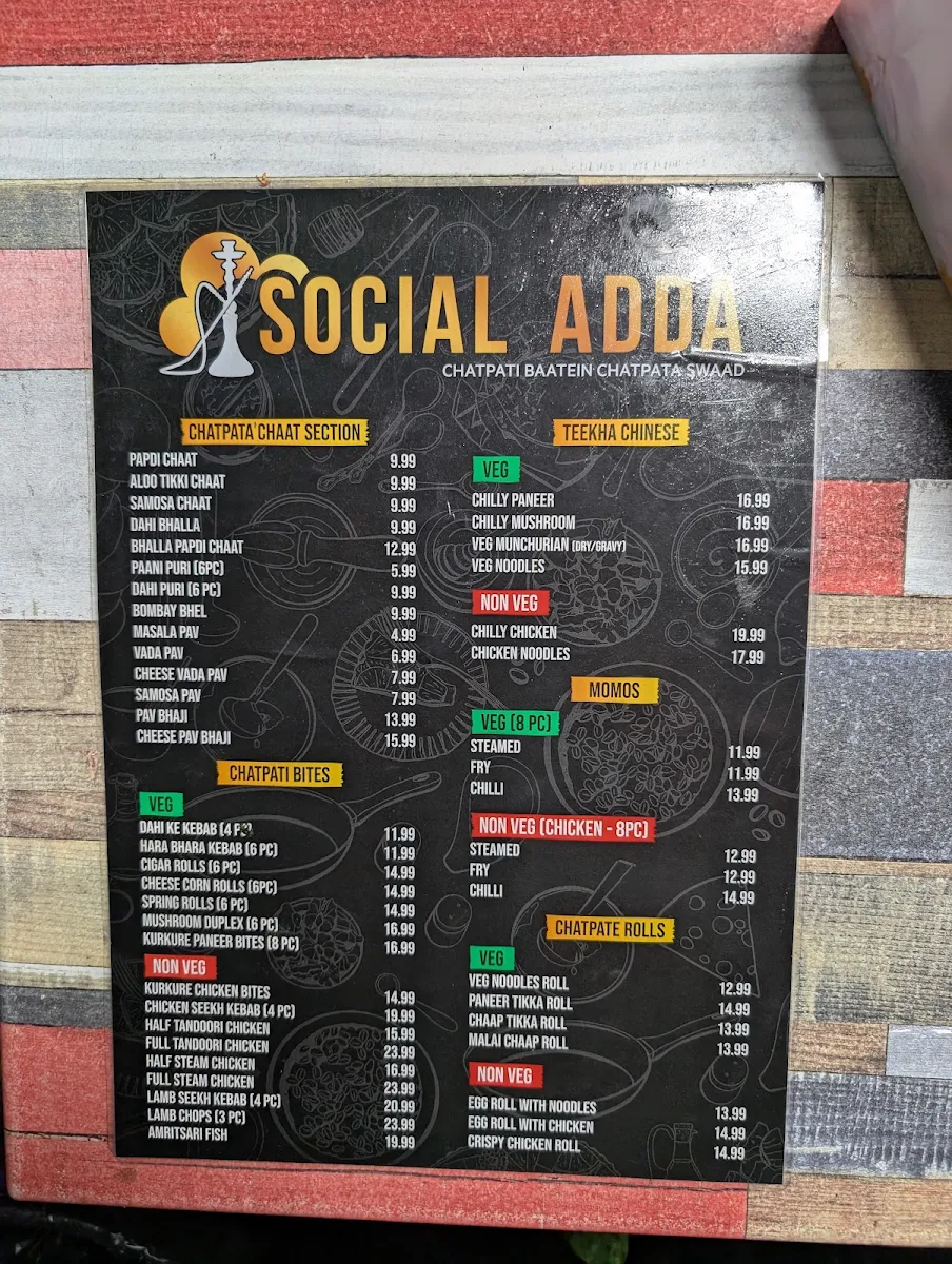 Menu, Social adda food truck