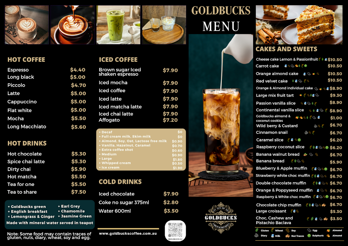 Menu, Goldbucks Coffee