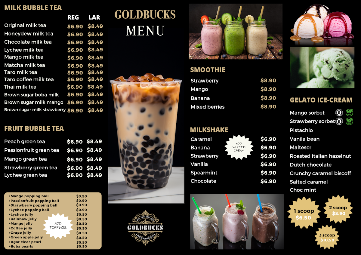 Menu, Goldbucks Coffee