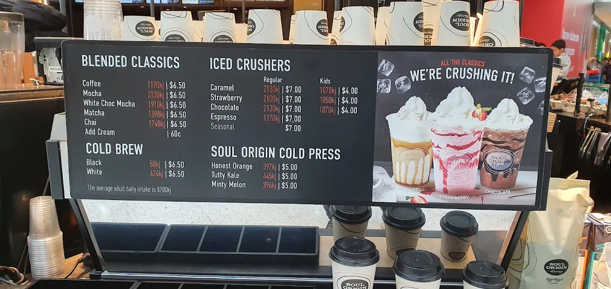 Menu, Soul Origin Blacktown Westpoint