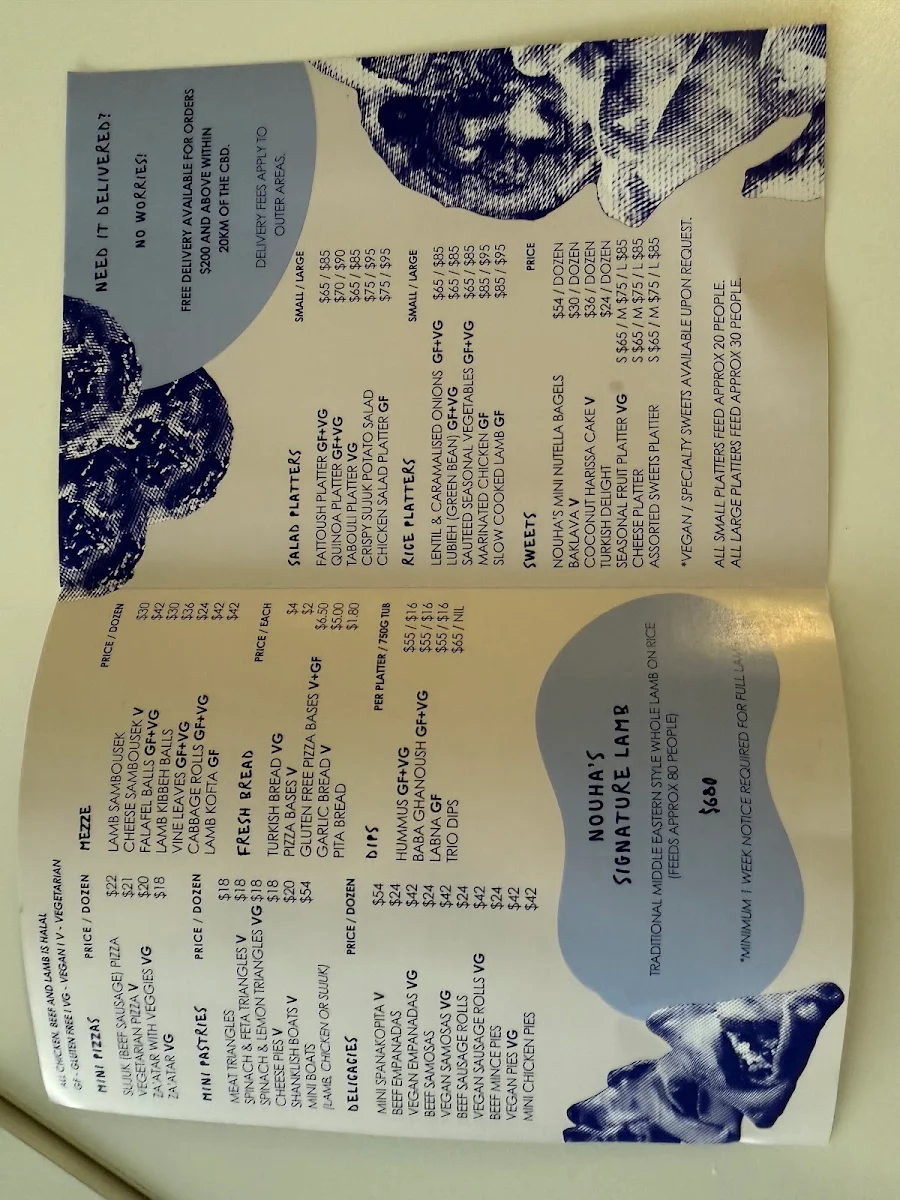Menu, Nouha’s Bakery
