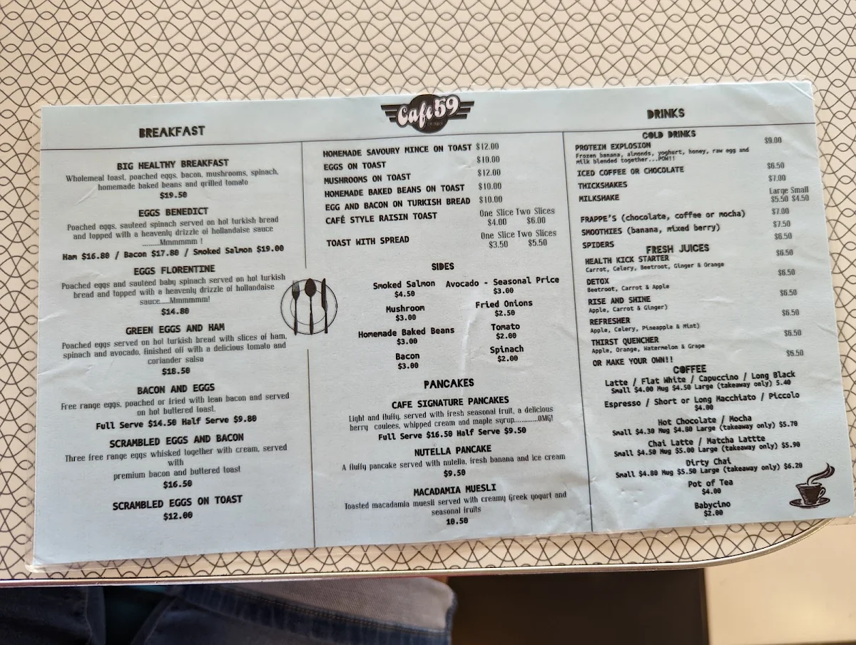 Menu, Cafe 59 on Church