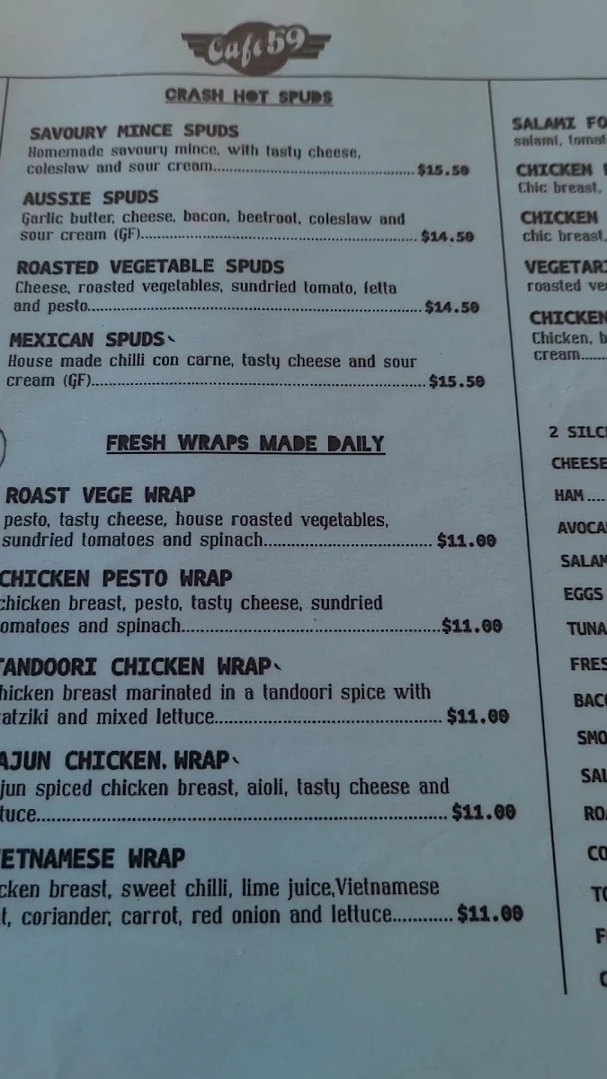 Menu, Cafe 59 on Church