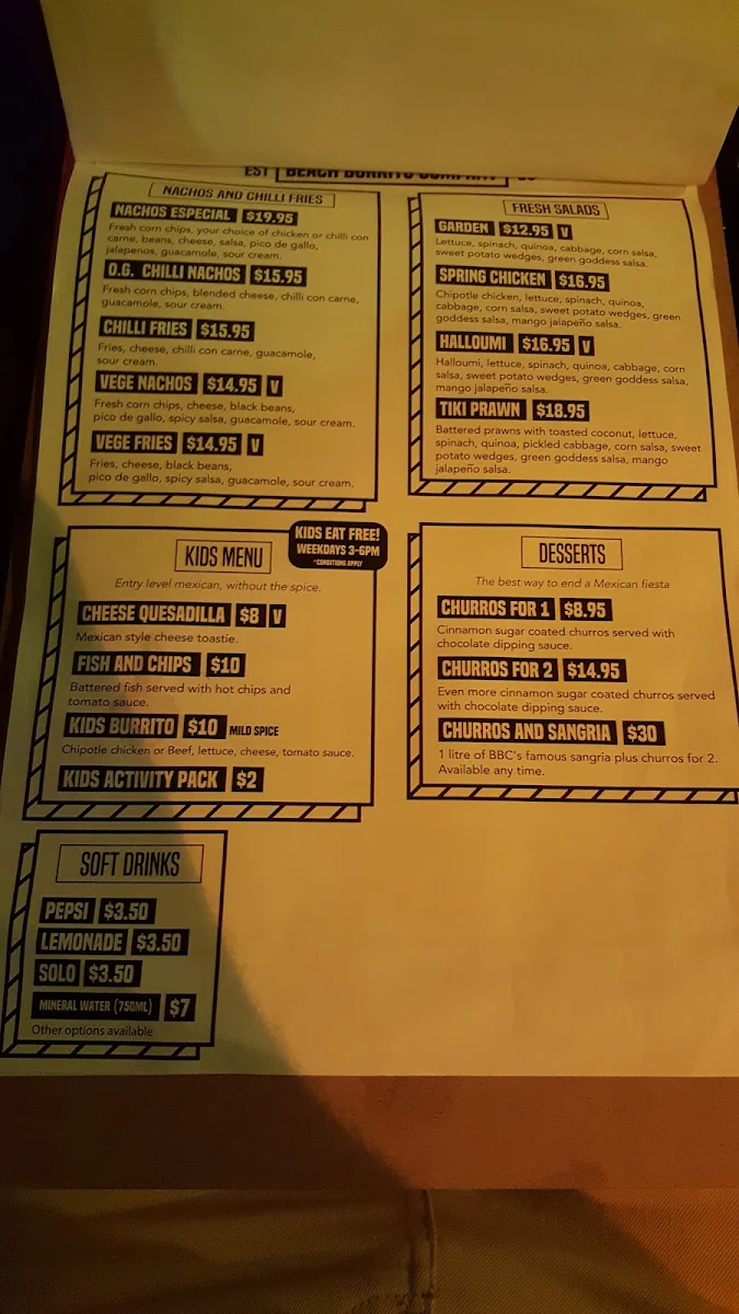 Menu, Beach Burrito Co. Jindabyne