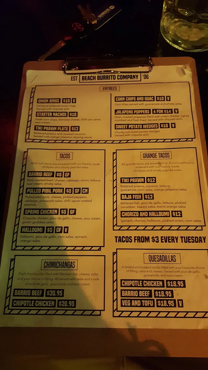 Menu, Beach Burrito Co. Jindabyne