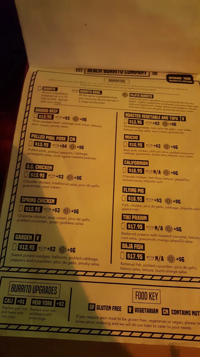Menu, Beach Burrito Co. Jindabyne