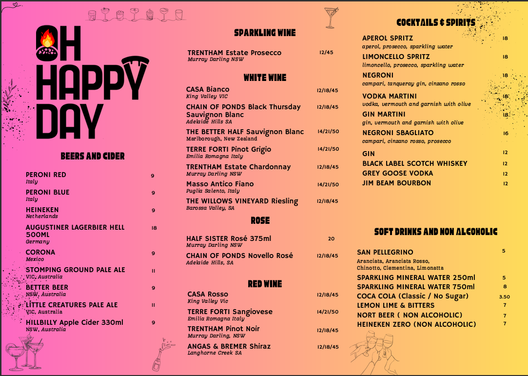 Menu, Oh Happy Day Pizza & Wine