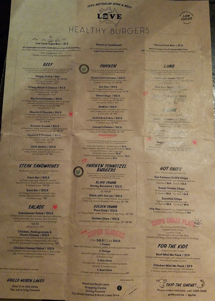 Menu, Grill'd Burgers - North lakes