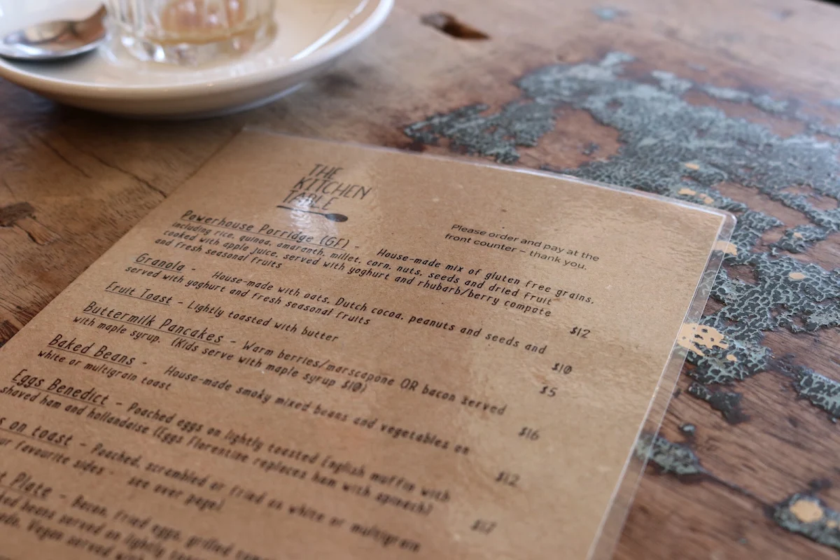 Menu, The Kitchen Table