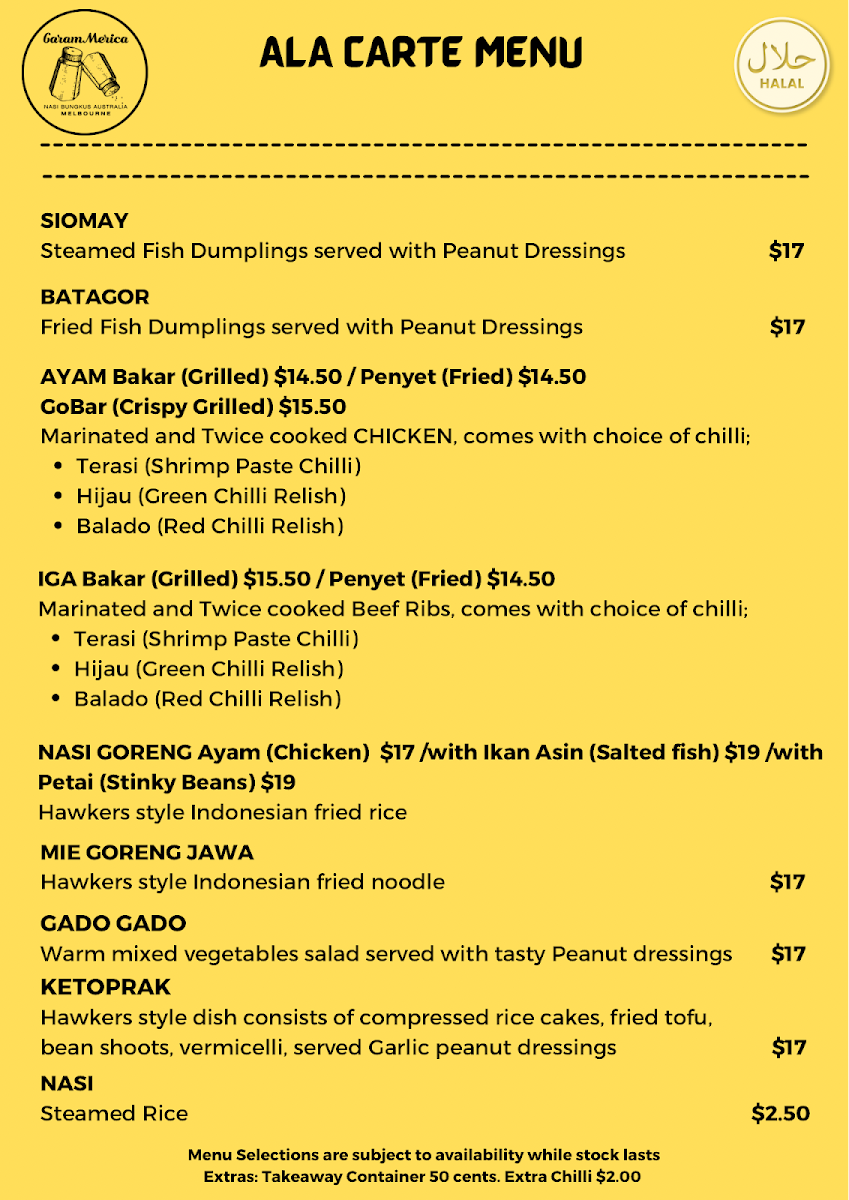 Menu, GaramMerica Original Warteg Nasi Bungkus Australia