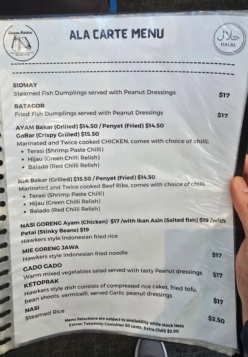 Menu, GaramMerica Original Warteg Nasi Bungkus Australia
