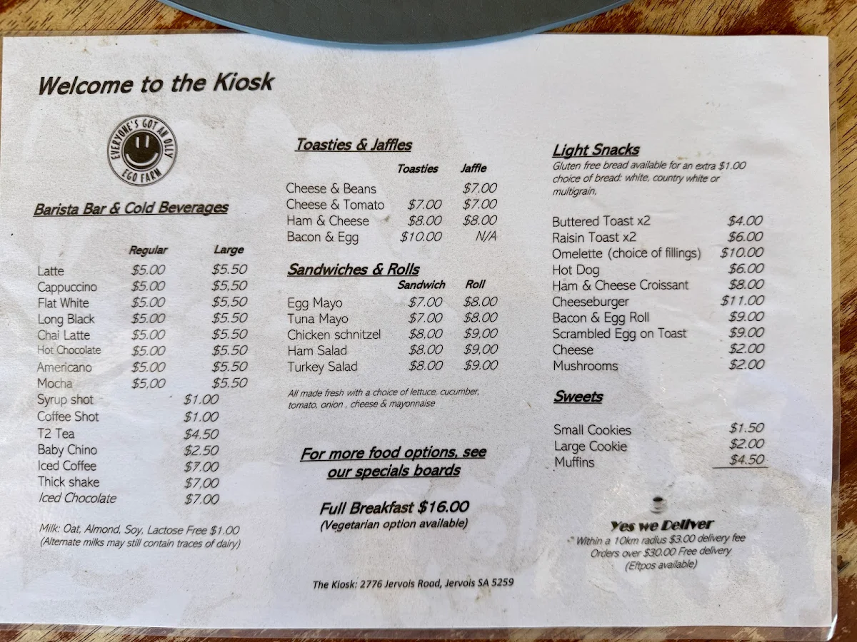 Menu, The Kiosk - Ego Farm