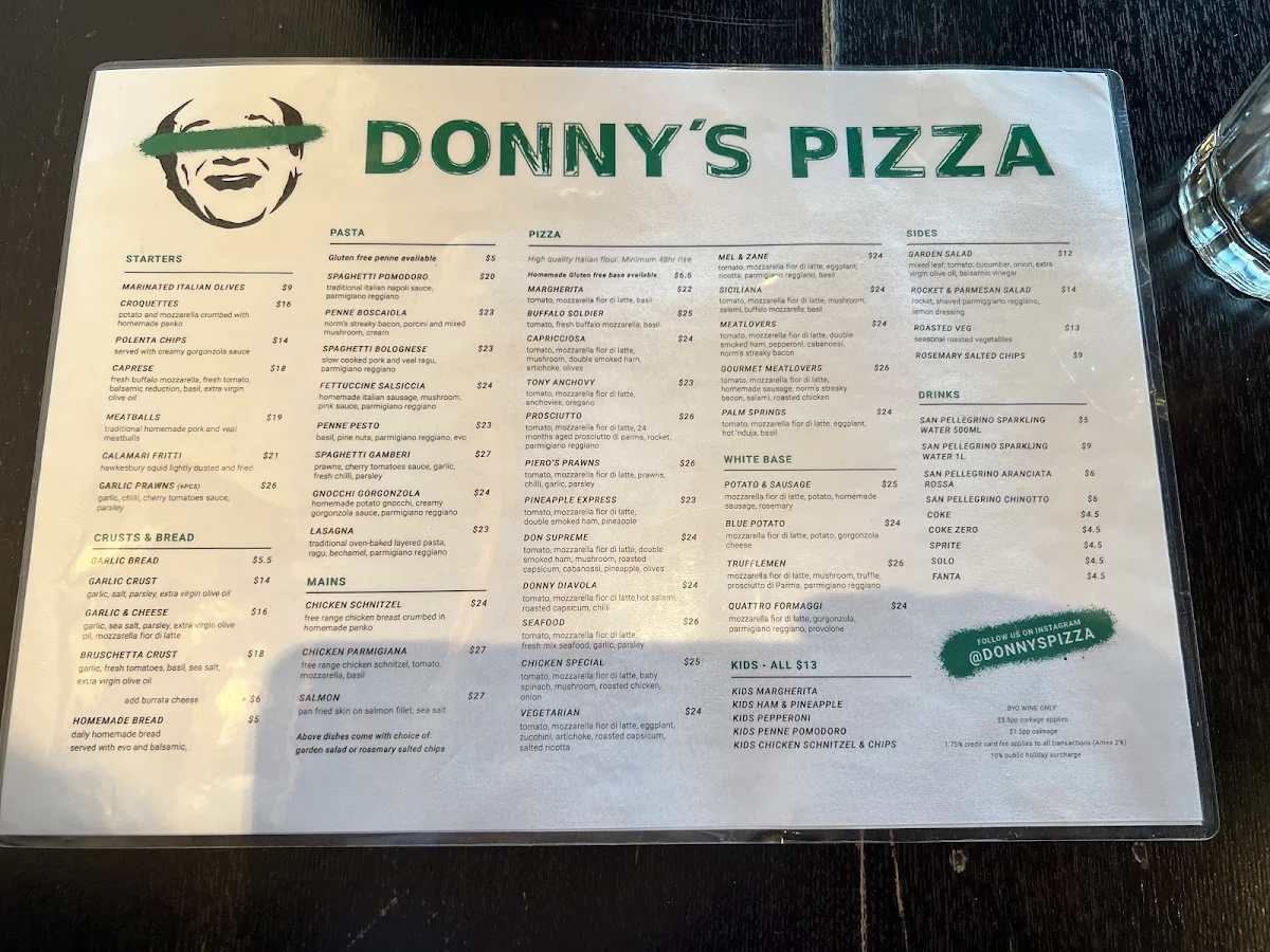 Menu, Donny's Pizza Abbotsford