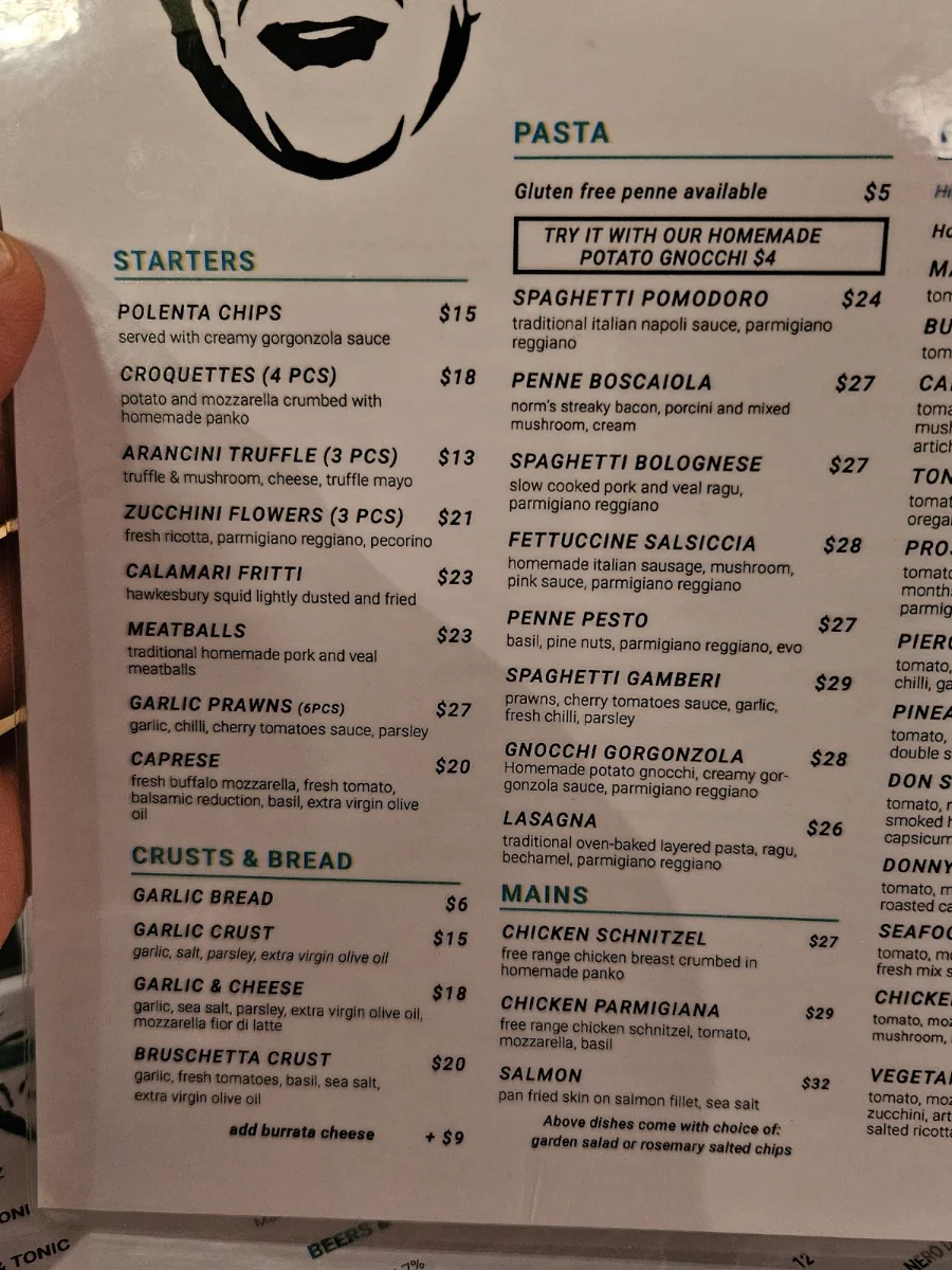 Menu, Donny's Pizza Abbotsford