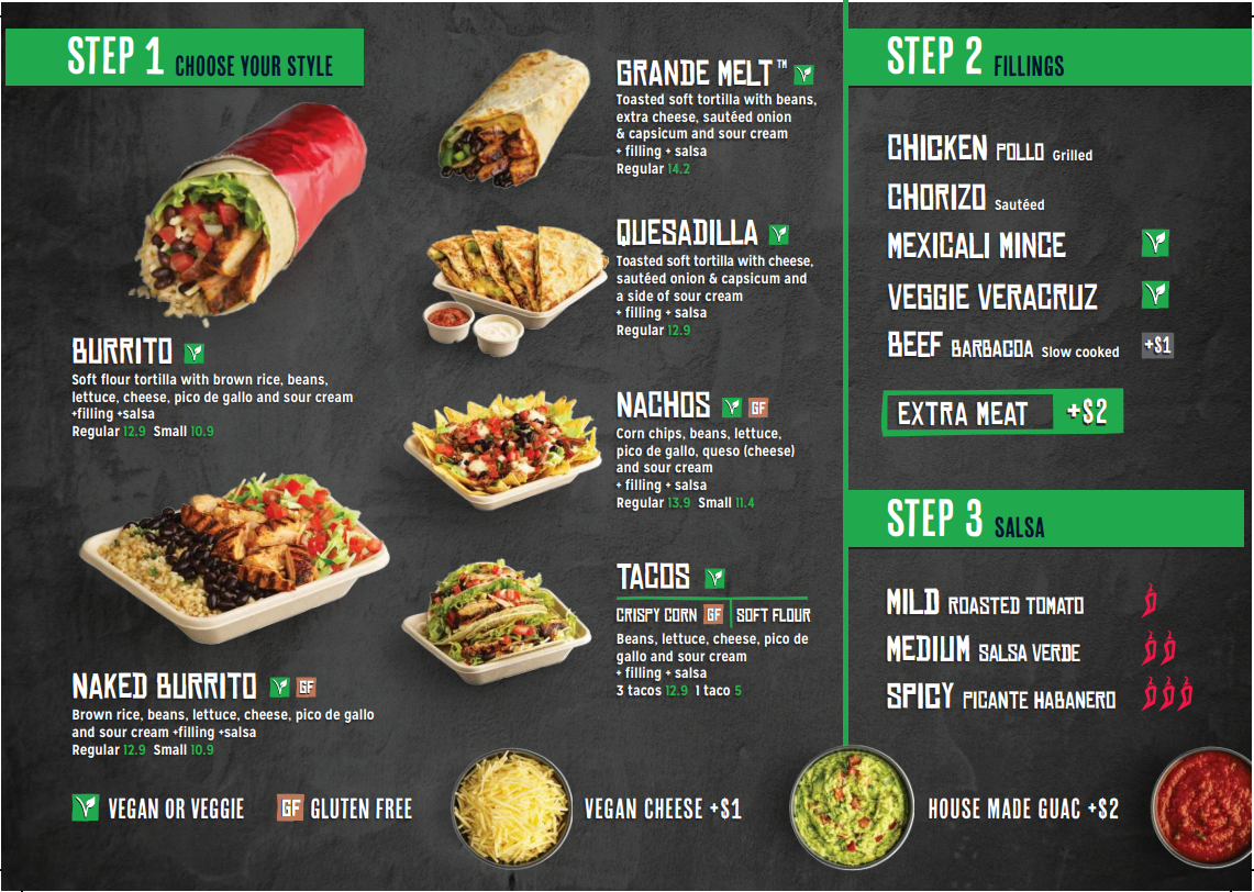 Menu, Mad Mex Northland