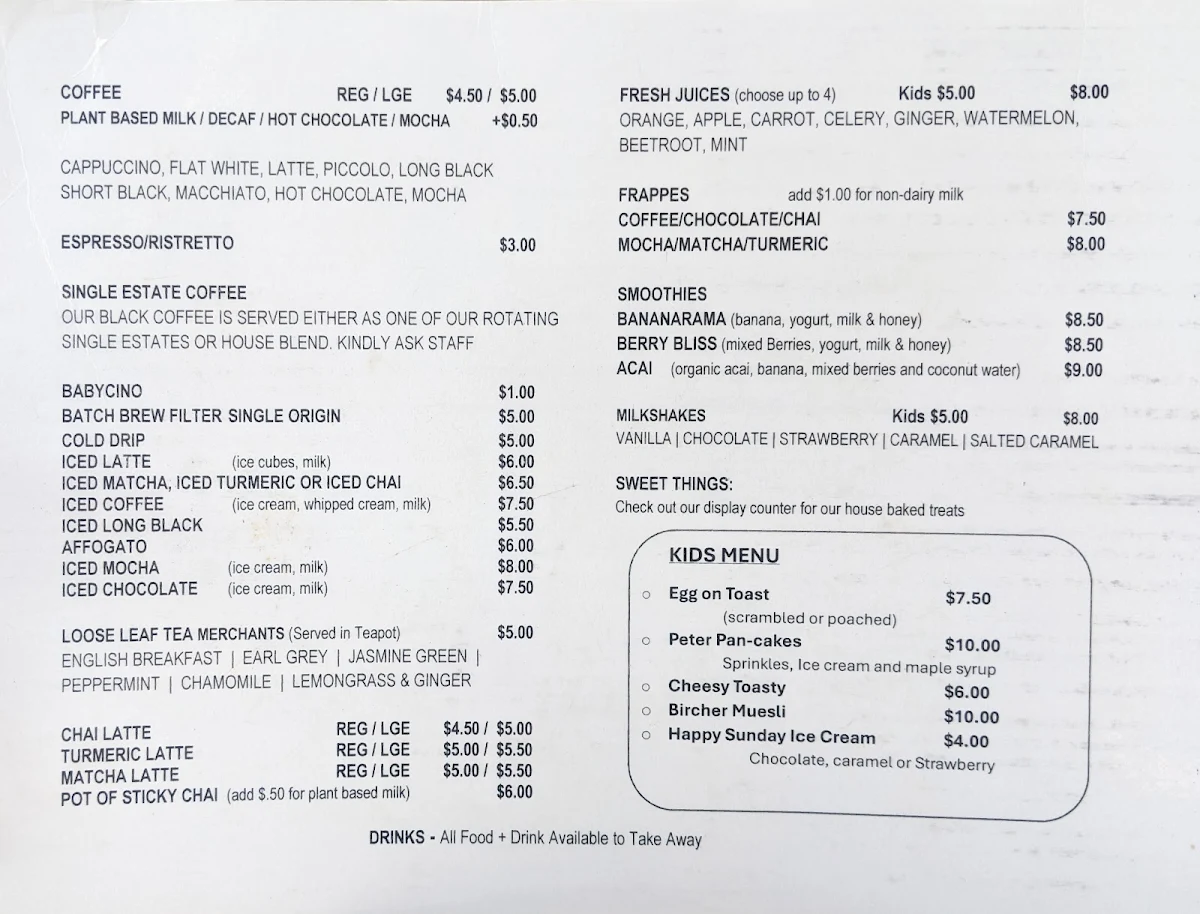 Menu, Thimble Cafe